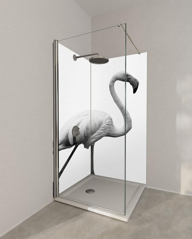Duschrückwand - Flamingo - schwarz-weiß