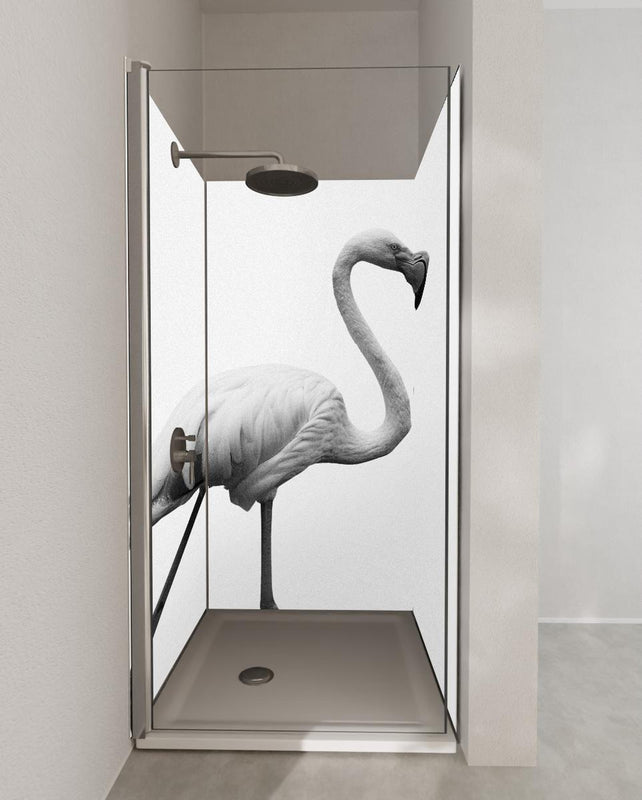 Duschrückwand - Flamingo - schwarz-weiß