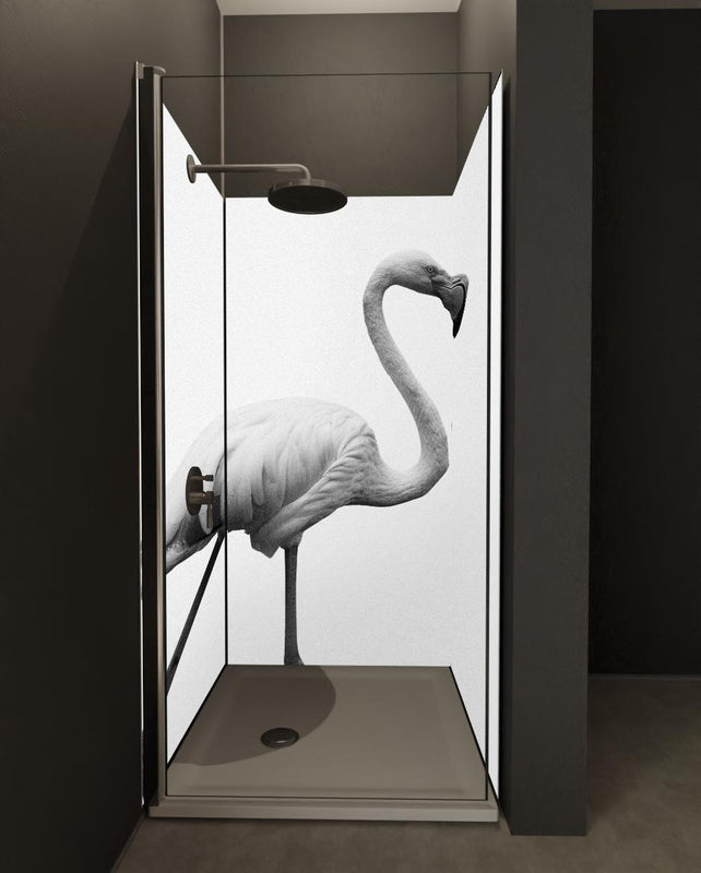 Duschrückwand - Flamingo - schwarz-weiß
