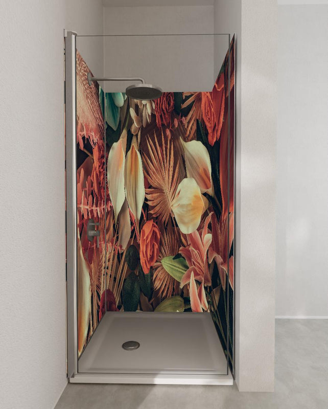 Duschrückwand - Florale Grußkarte mit Frühlingsblumen
