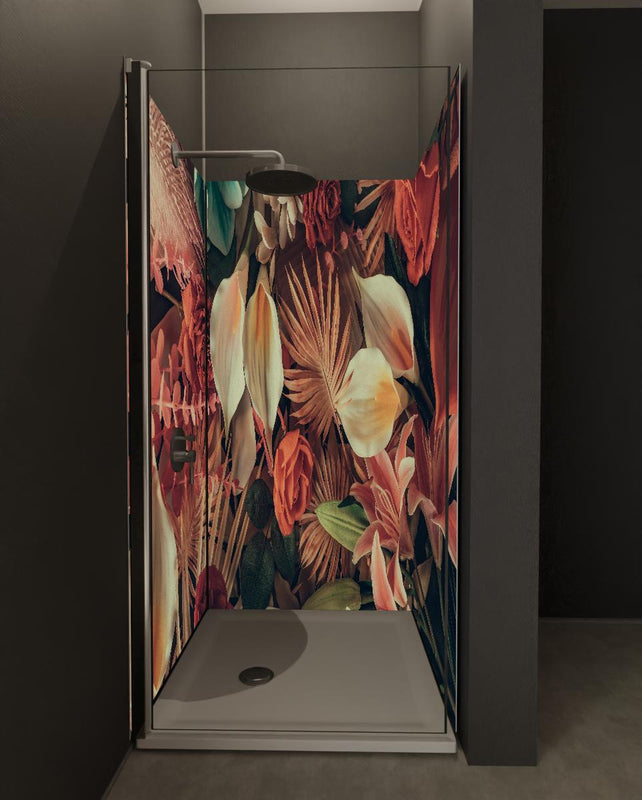 Duschrückwand - Florale Grußkarte mit Frühlingsblumen