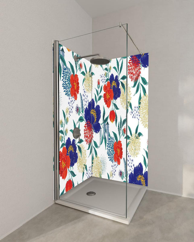Duschrückwand - Florale Tapete mit buntem Blumen Design