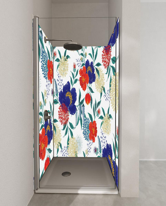 Duschrückwand - Florale Tapete mit buntem Blumen Design