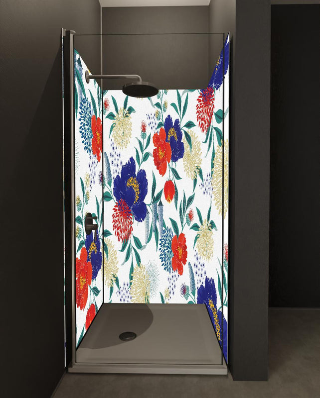 Duschrückwand - Florale Tapete mit buntem Blumen Design