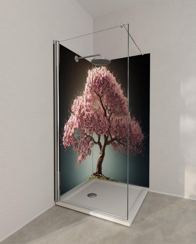 Duschrückwand - Frühlingszeit Kirschblüte Sakura Baum - KI generiert
