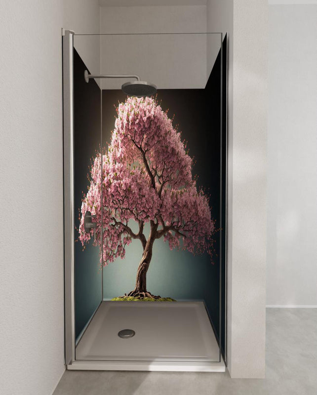 Duschrückwand - Frühlingszeit Kirschblüte Sakura Baum - KI generiert