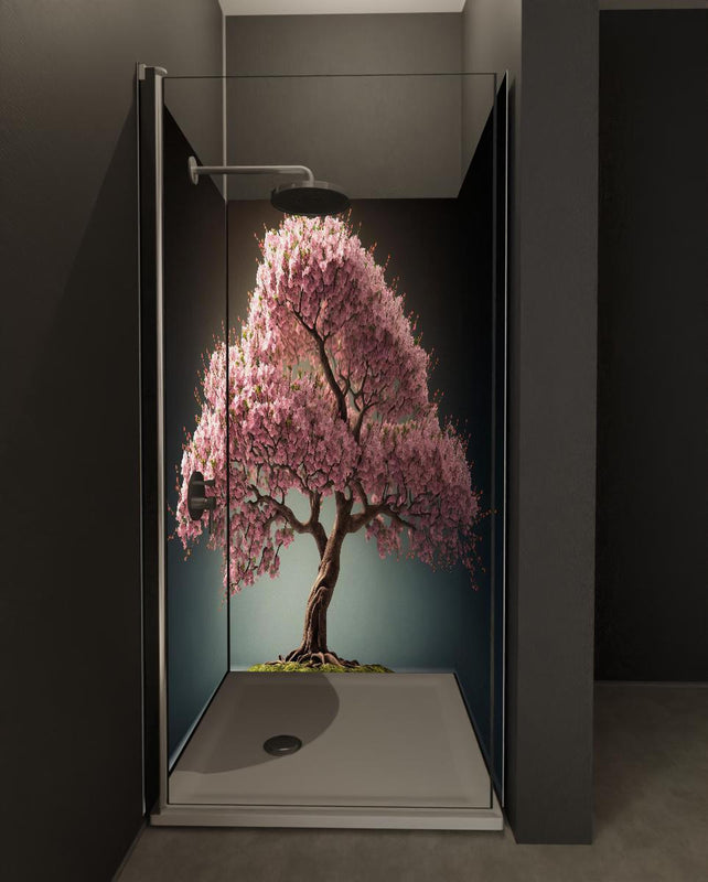 Duschrückwand - Frühlingszeit Kirschblüte Sakura Baum - KI generiert