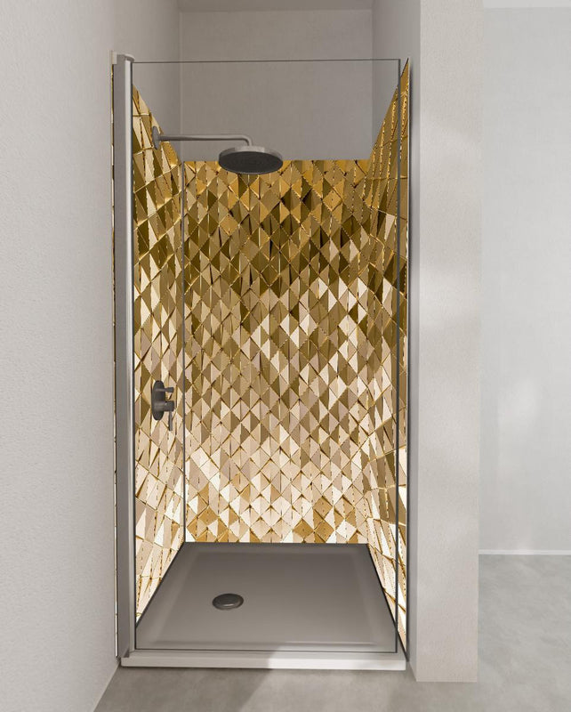 Duschrückwand - Geometrisches Gold-Dreieck-Kurvenmuster