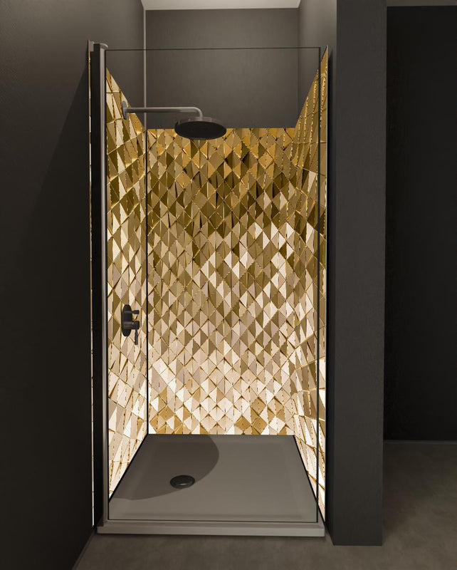 Duschrückwand - Geometrisches Gold-Dreieck-Kurvenmuster