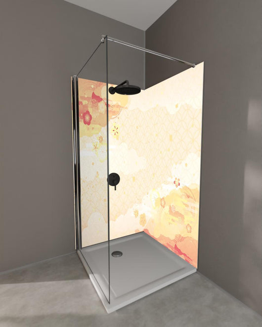 Duschrückwand - Goldene & Beige Muster Abstrakte Kunstwand