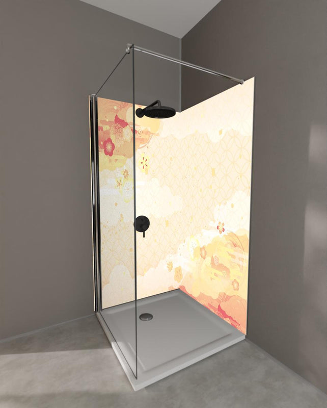 Duschrückwand - Goldene & Beige Muster Abstrakte Kunstwand
