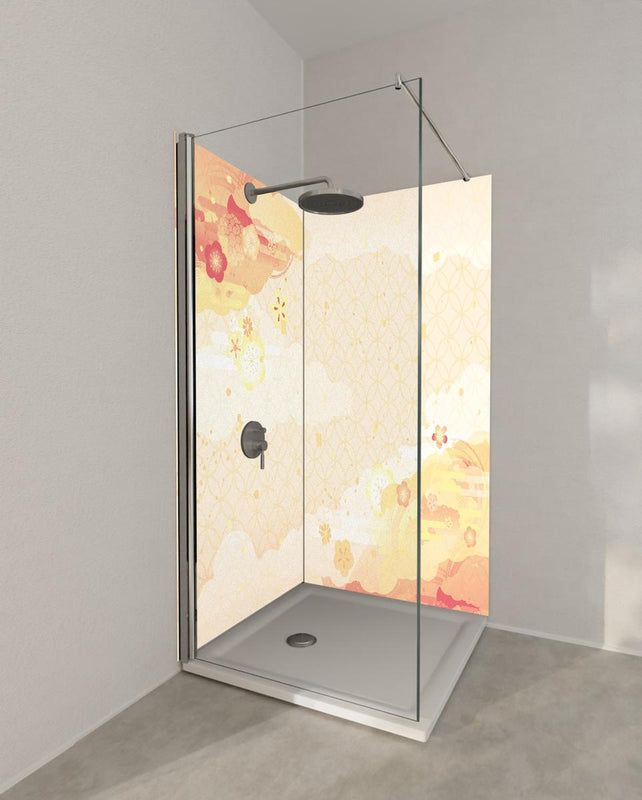 Duschrückwand - Goldene & Beige Muster Abstrakte Kunstwand