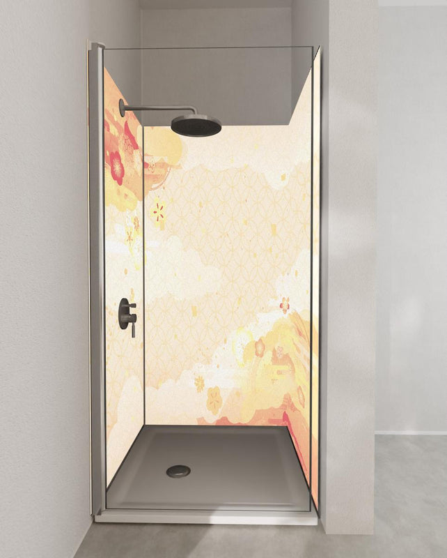 Duschrückwand - Goldene & Beige Muster Abstrakte Kunstwand