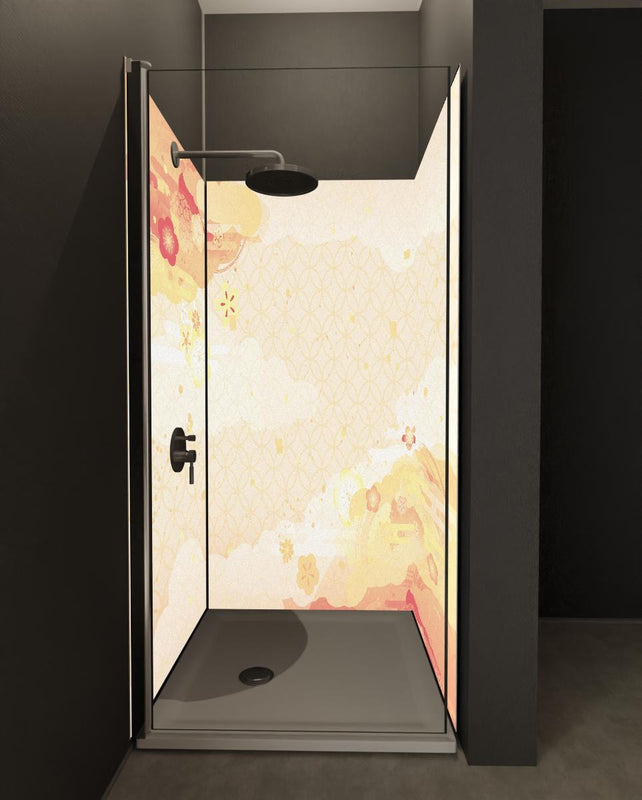 Duschrückwand - Goldene & Beige Muster Abstrakte Kunstwand