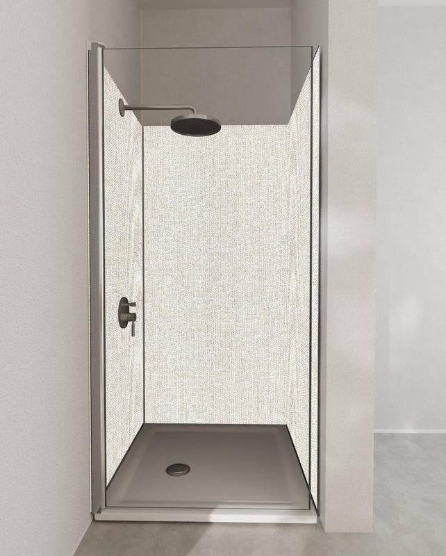 Duschrückwand - Hochwertige grau-beige Stofftextur für Design