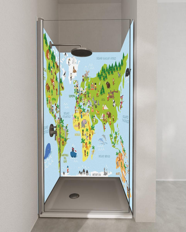 Duschrückwand - Illustrative Weltkarte für Kinder Lernspielzeug