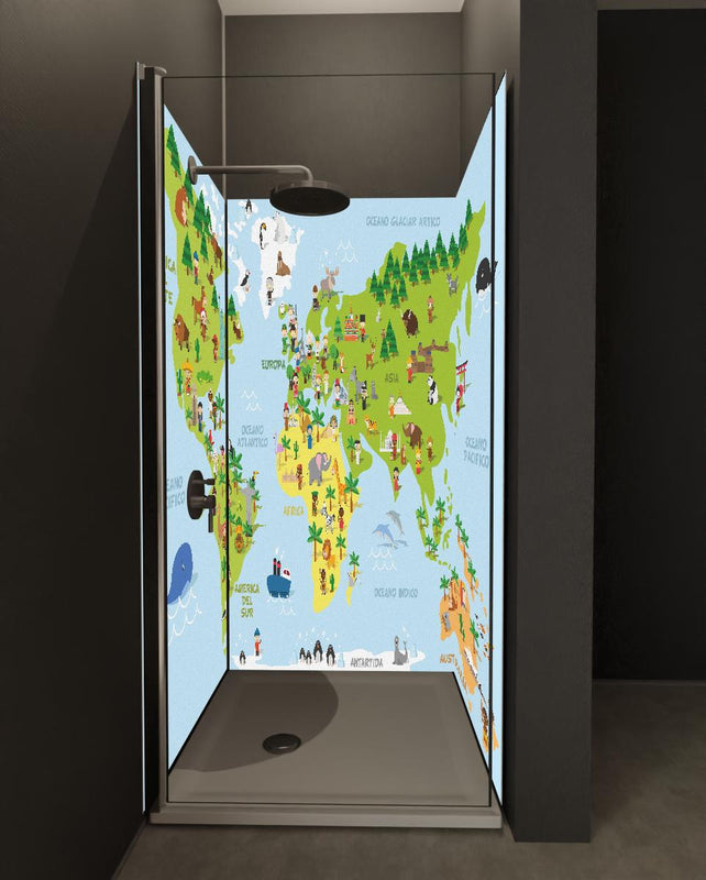 Duschrückwand - Illustrative Weltkarte für Kinder Lernspielzeug