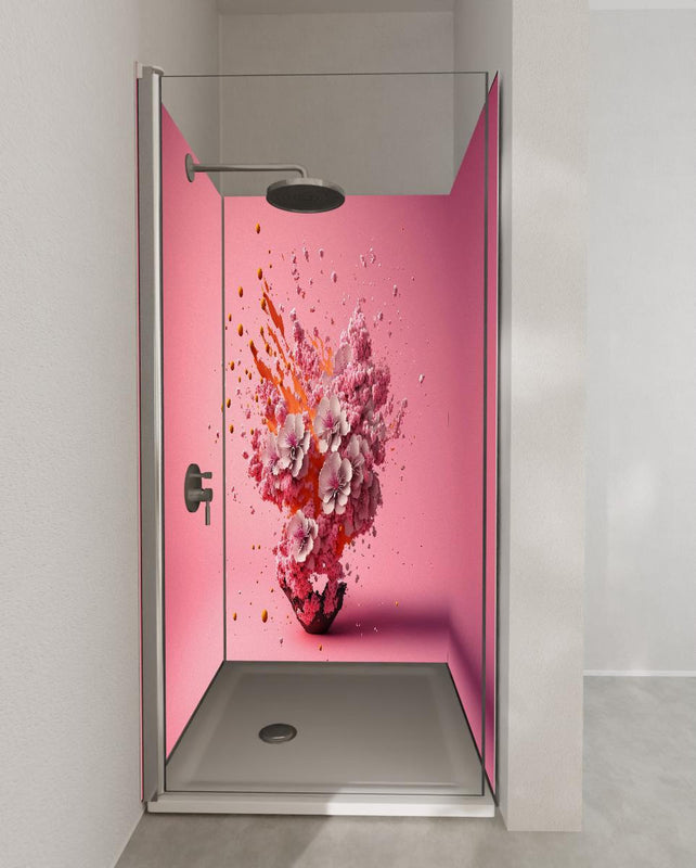 Duschrückwand - Kreative Kirschblüten Petalen Explosion