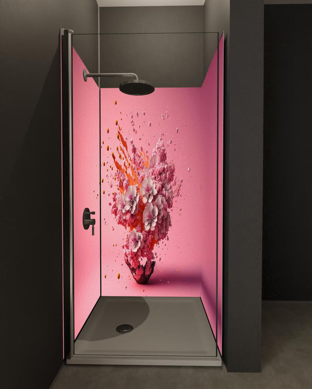 Duschrückwand - Kreative Kirschblüten Petalen Explosion