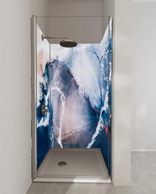 Duschrückwand - Marmor Textur in Blau mit Sandwellen