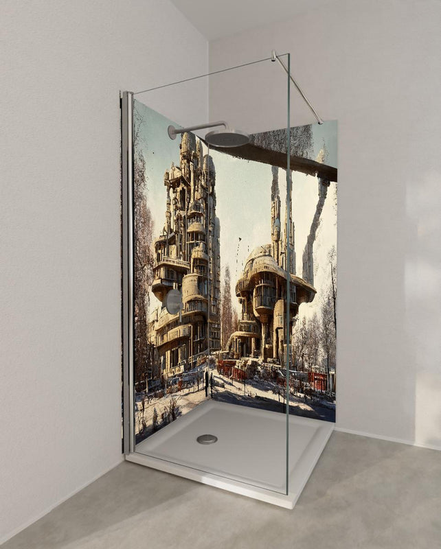 Duschrückwand - Moderne Stadt in der Zukunft