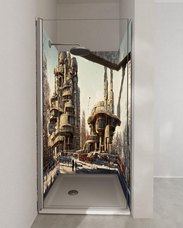Duschrückwand - Moderne Stadt in der Zukunft