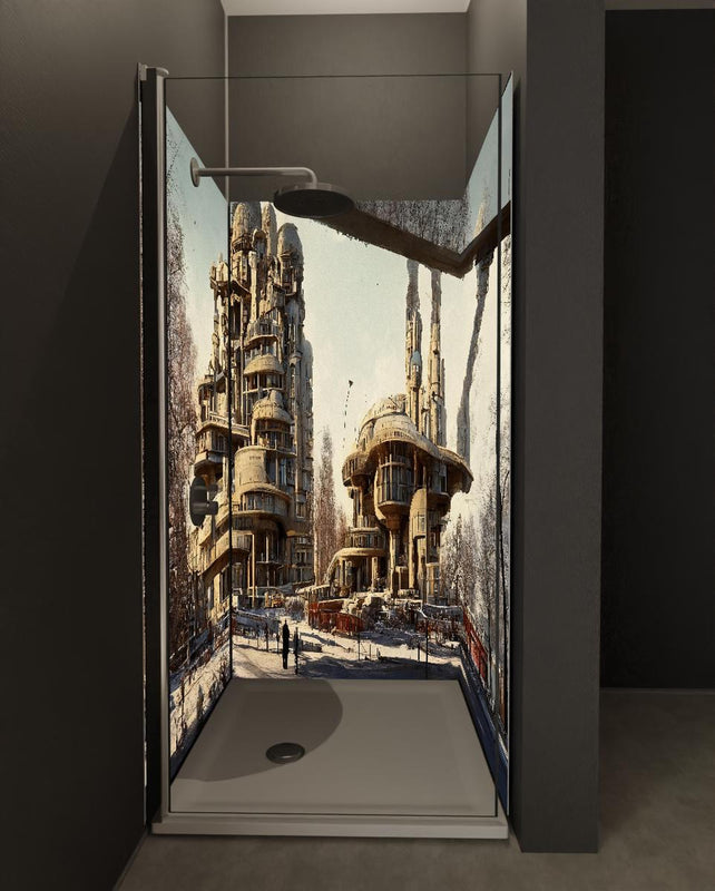 Duschrückwand - Moderne Stadt in der Zukunft