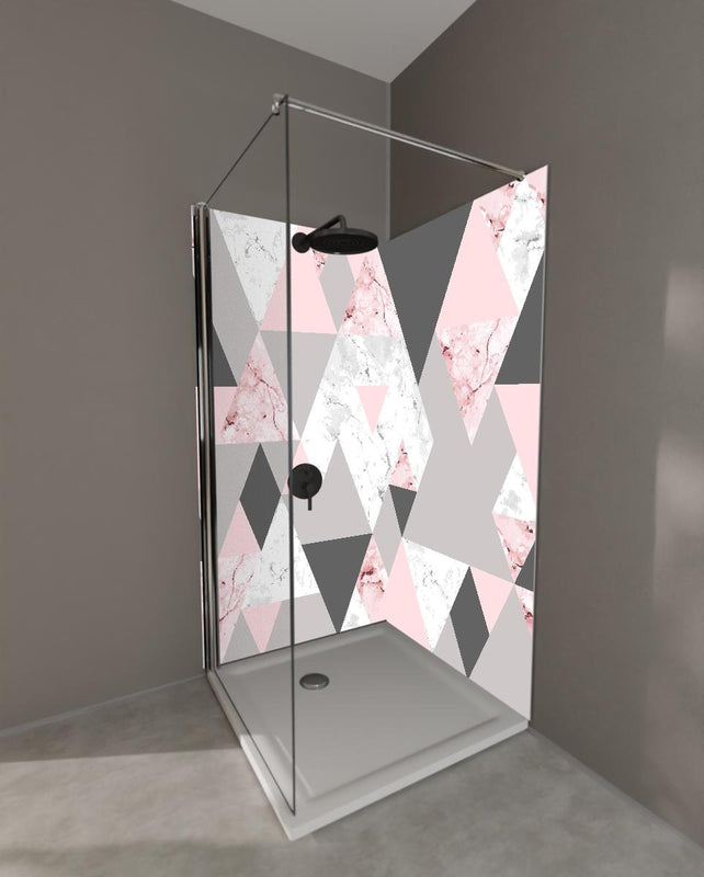 Duschrückwand - Modernes Dreiecksmuster in Rosa und Grautönen
