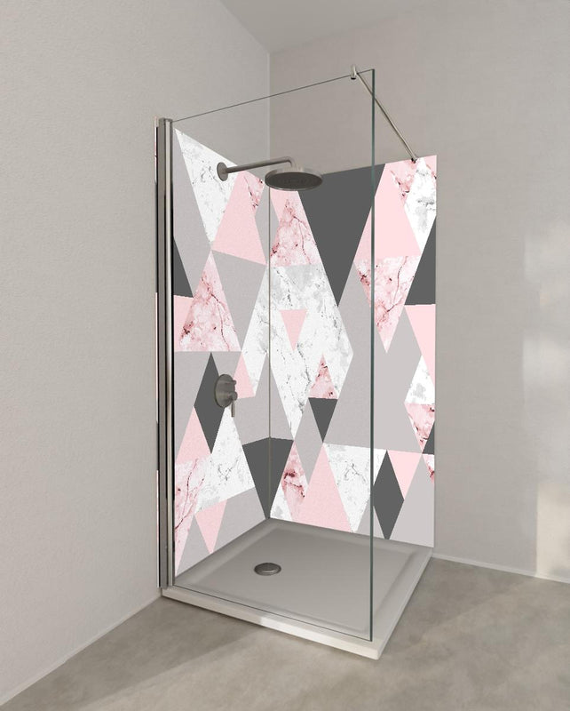 Duschrückwand - Modernes Dreiecksmuster in Rosa und Grautönen