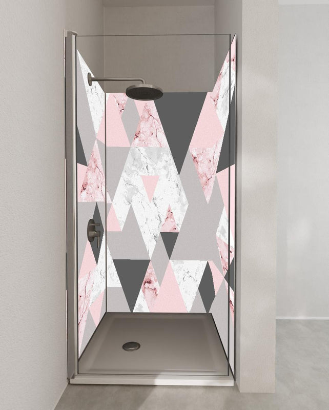 Duschrückwand - Modernes Dreiecksmuster in Rosa und Grautönen