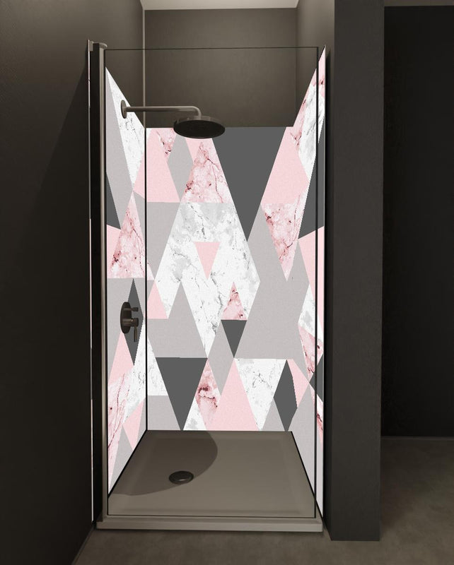 Duschrückwand - Modernes Dreiecksmuster in Rosa und Grautönen