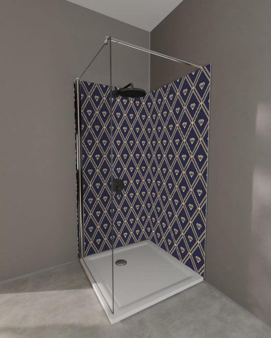 Duschrückwand - Modernes Dunkelblau Linien Diamantdesign