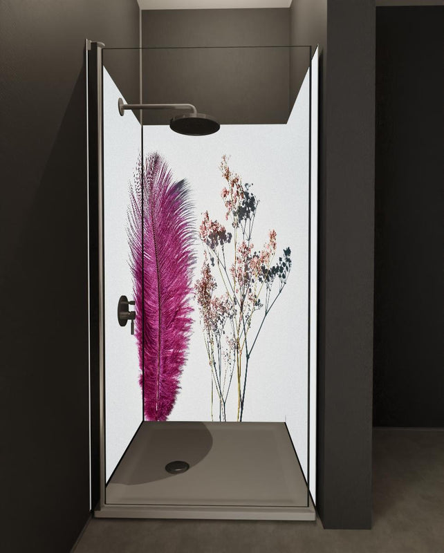 Duschrückwand - Rosa Feder und Trockenblumen