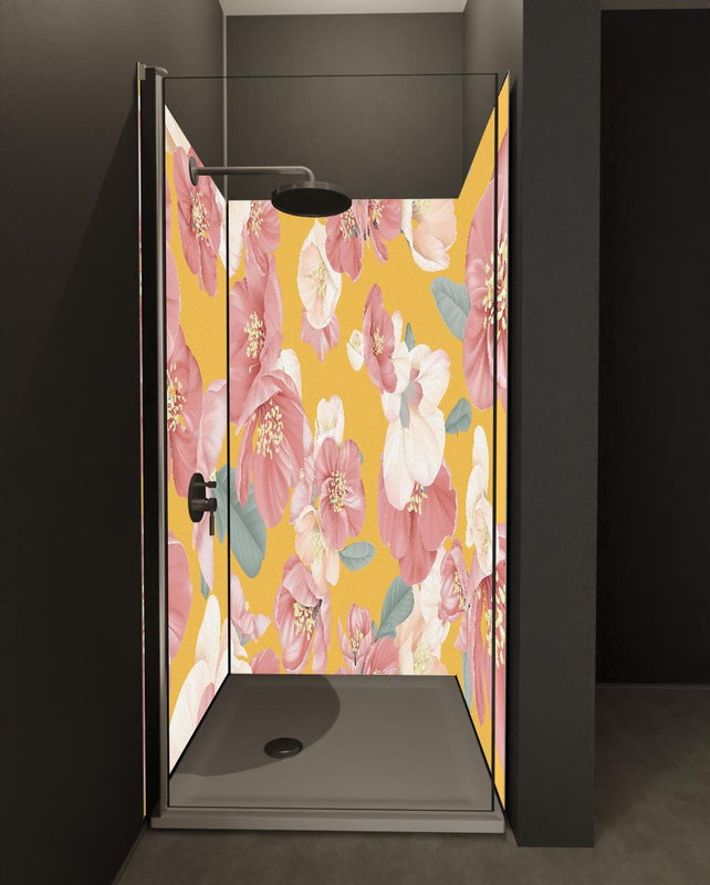 Duschrückwand - Rosa-weiße Blüten