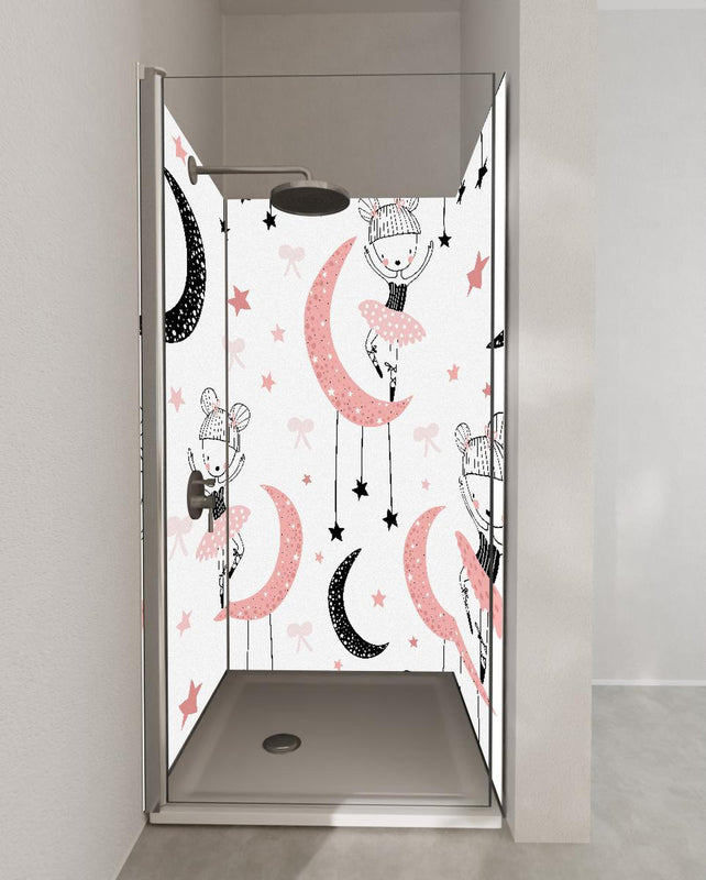 Duschrückwand - Süßes Rosa Kinder Mond Ballerina Muster