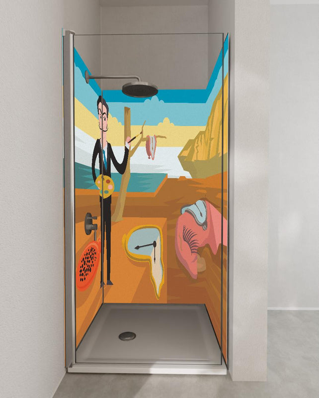 Duschrückwand - Surreales Gemälde Meeresküste mit Uhren