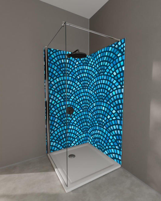 Duschrückwand - Türkises Fischschuppen Mosaik-Muster