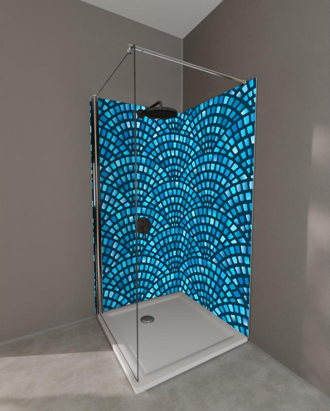 Duschrückwand - Türkises Fischschuppen Mosaik-Muster