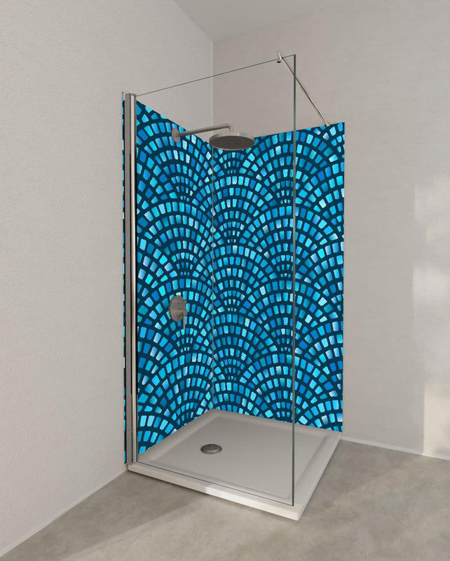 Duschrückwand - Türkises Fischschuppen Mosaik-Muster