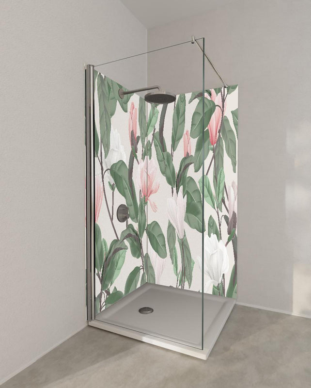 Duschrückwand - Vintage Anise Magnolia Blumenmuster Pastell