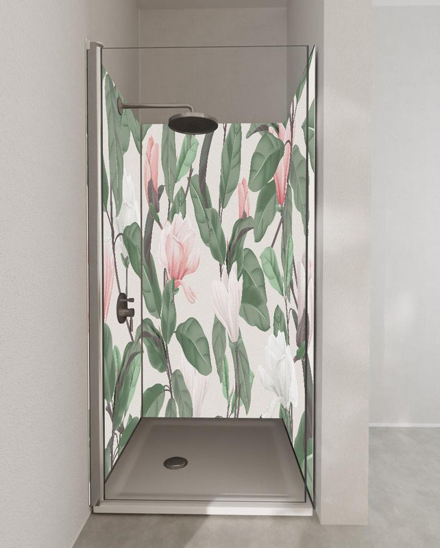 Duschrückwand - Vintage Anise Magnolia Blumenmuster Pastell