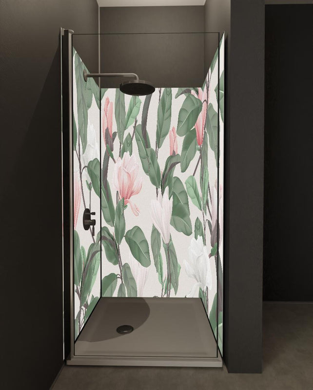 Duschrückwand - Vintage Anise Magnolia Blumenmuster Pastell