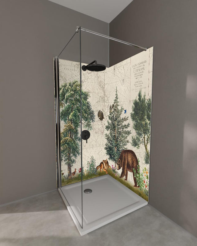 Duschrückwand - Weltkarte mit tropischem Wald