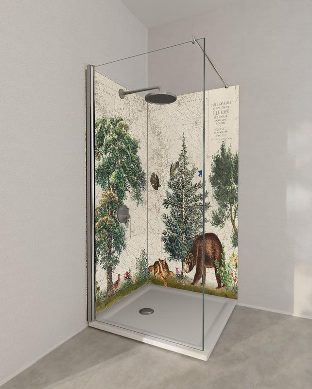Duschrückwand - Weltkarte mit tropischem Wald