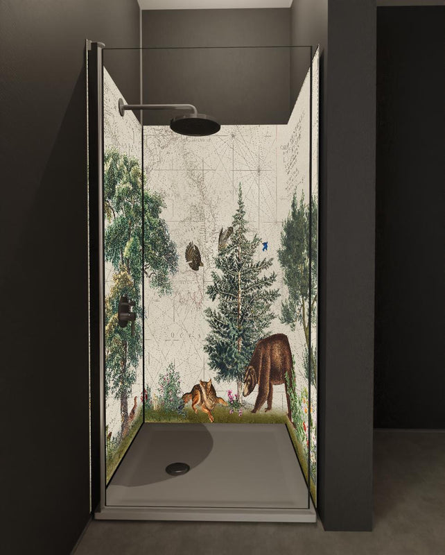 Duschrückwand - Weltkarte mit tropischem Wald