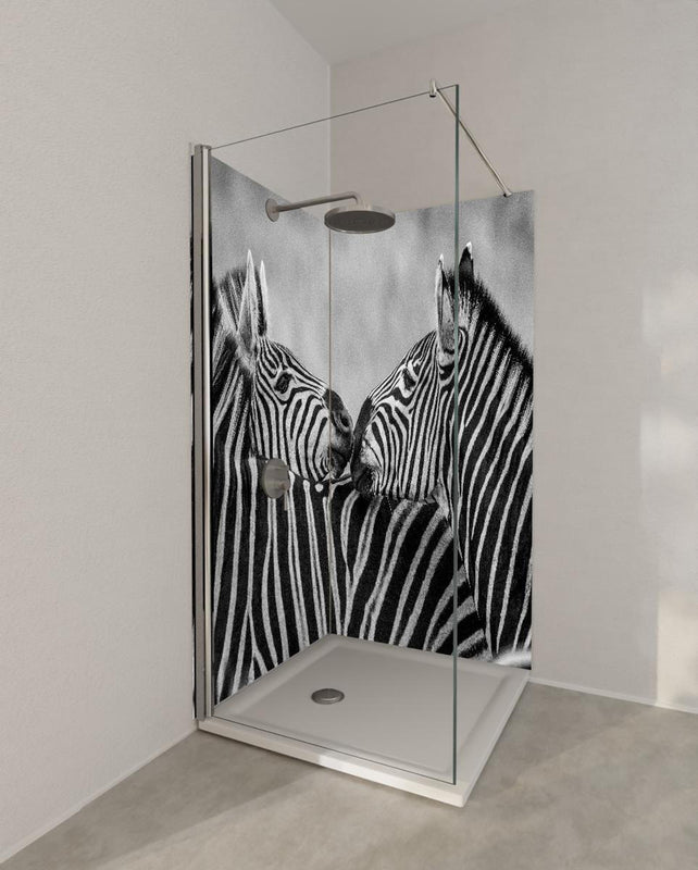 Duschrückwand - Zebras - Schwarz-weiß