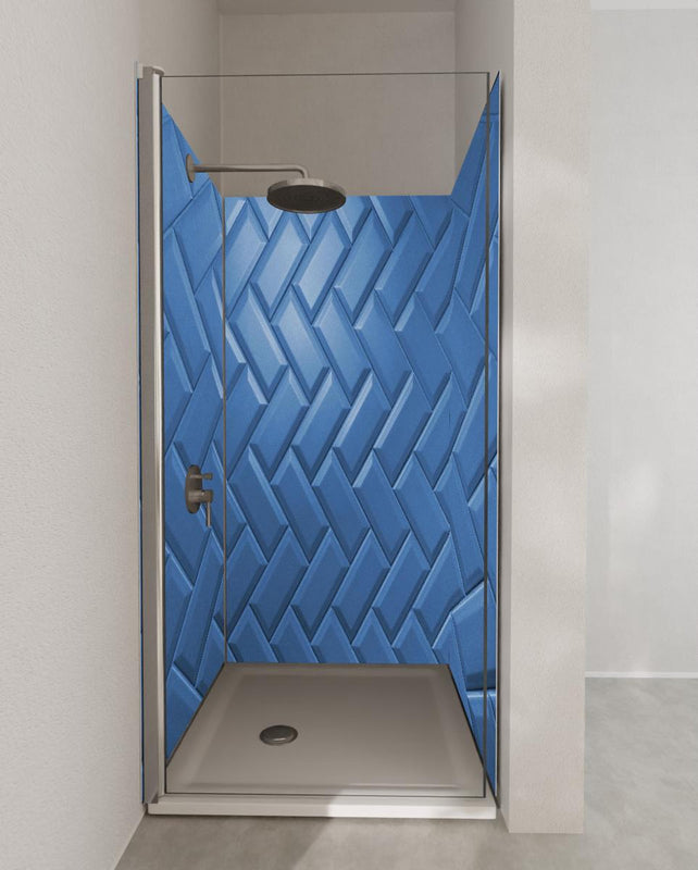 Duschrückwand - phantomblaue matte Keramikfliesen