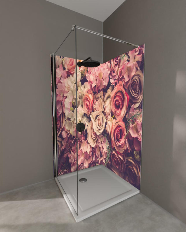 Duschrückwand - retro rosa Rosen