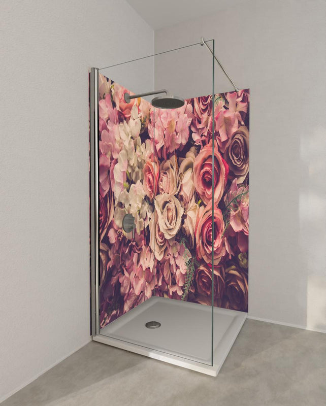 Duschrückwand - retro rosa Rosen