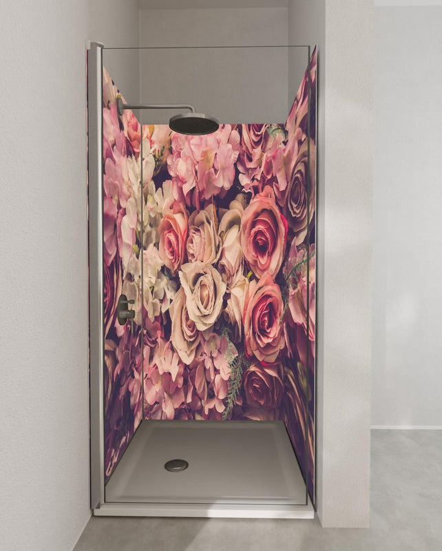 Duschrückwand - retro rosa Rosen